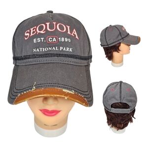 Sequoia National Park EST. CA 1890 Distressed Strapback Hat Cap‎ Gray Adjustable